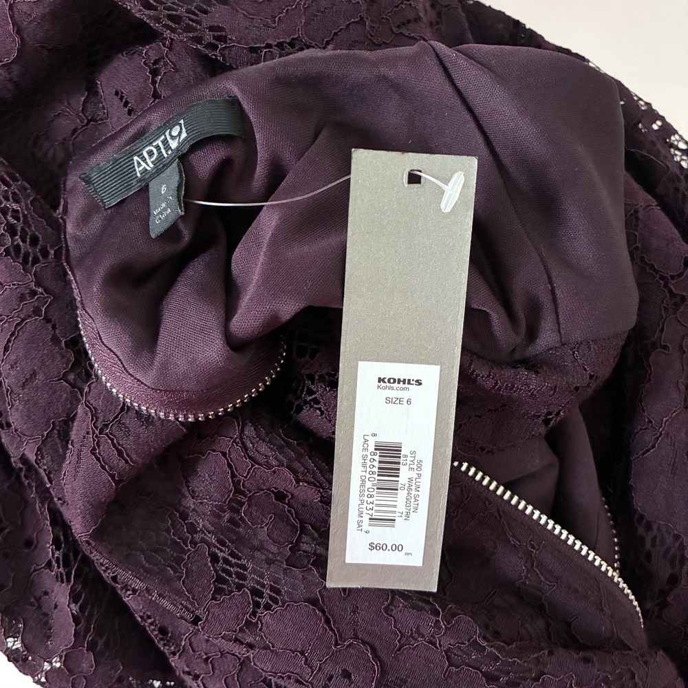 Plum Lace Shift Dress NWT Small | Retro 60s Mod Style | Long Sleeve Mini - Picture 8 of 9